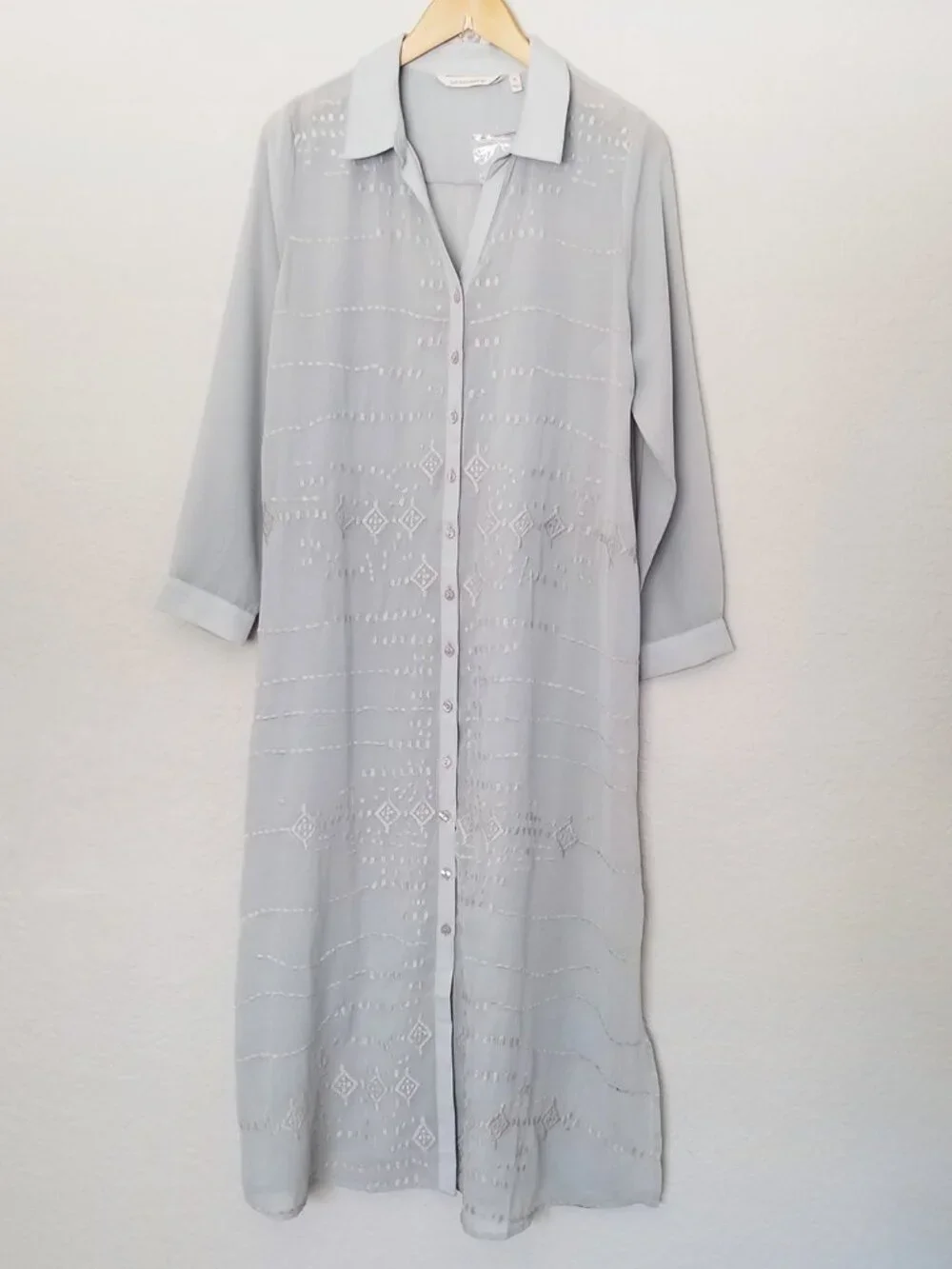 Soft Surroundings Ibiza Maxi Dress L Petite Georgette Sheer Embroidery No Slip